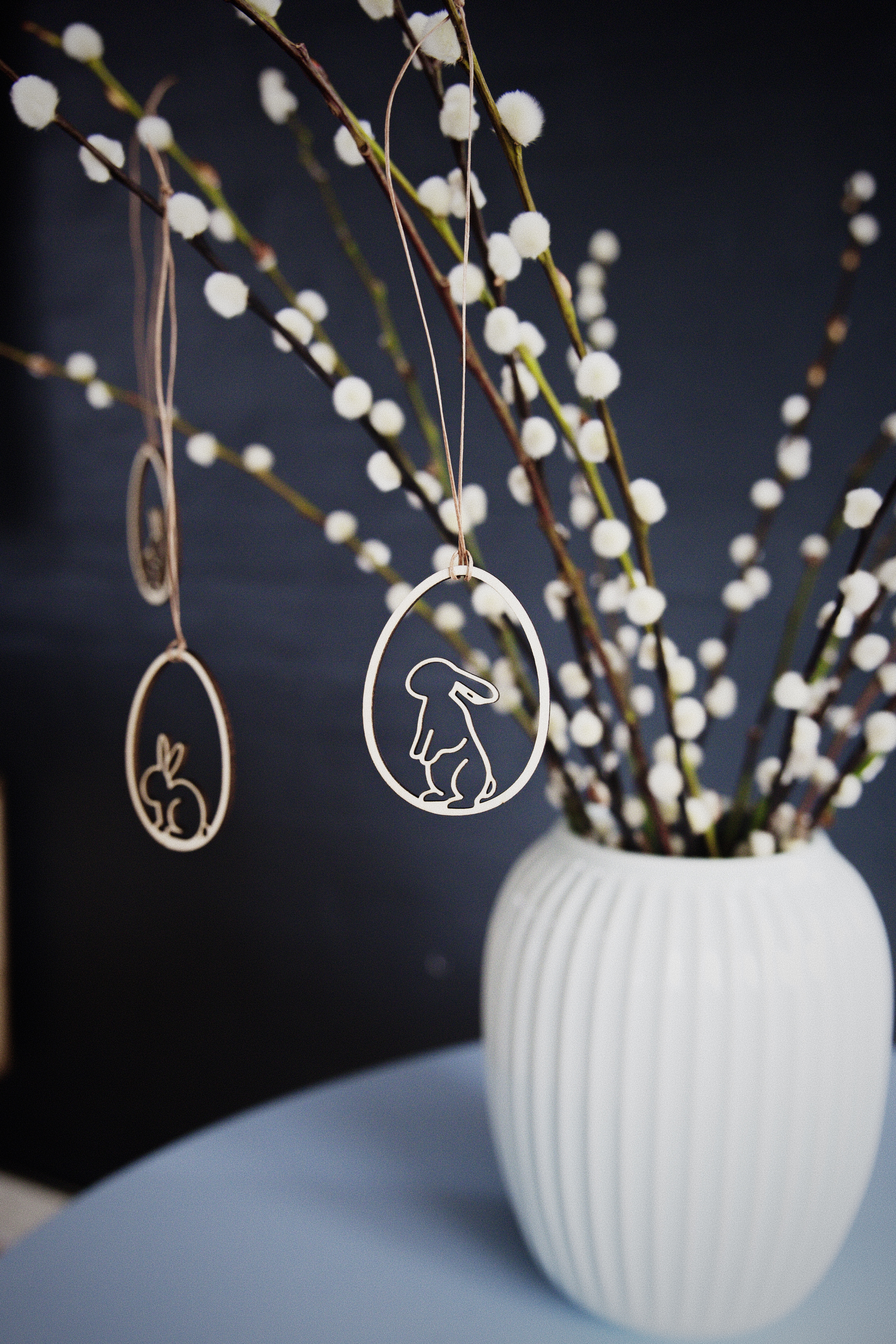 Påskeæg i Træ med Haremotiv - 6 stk.