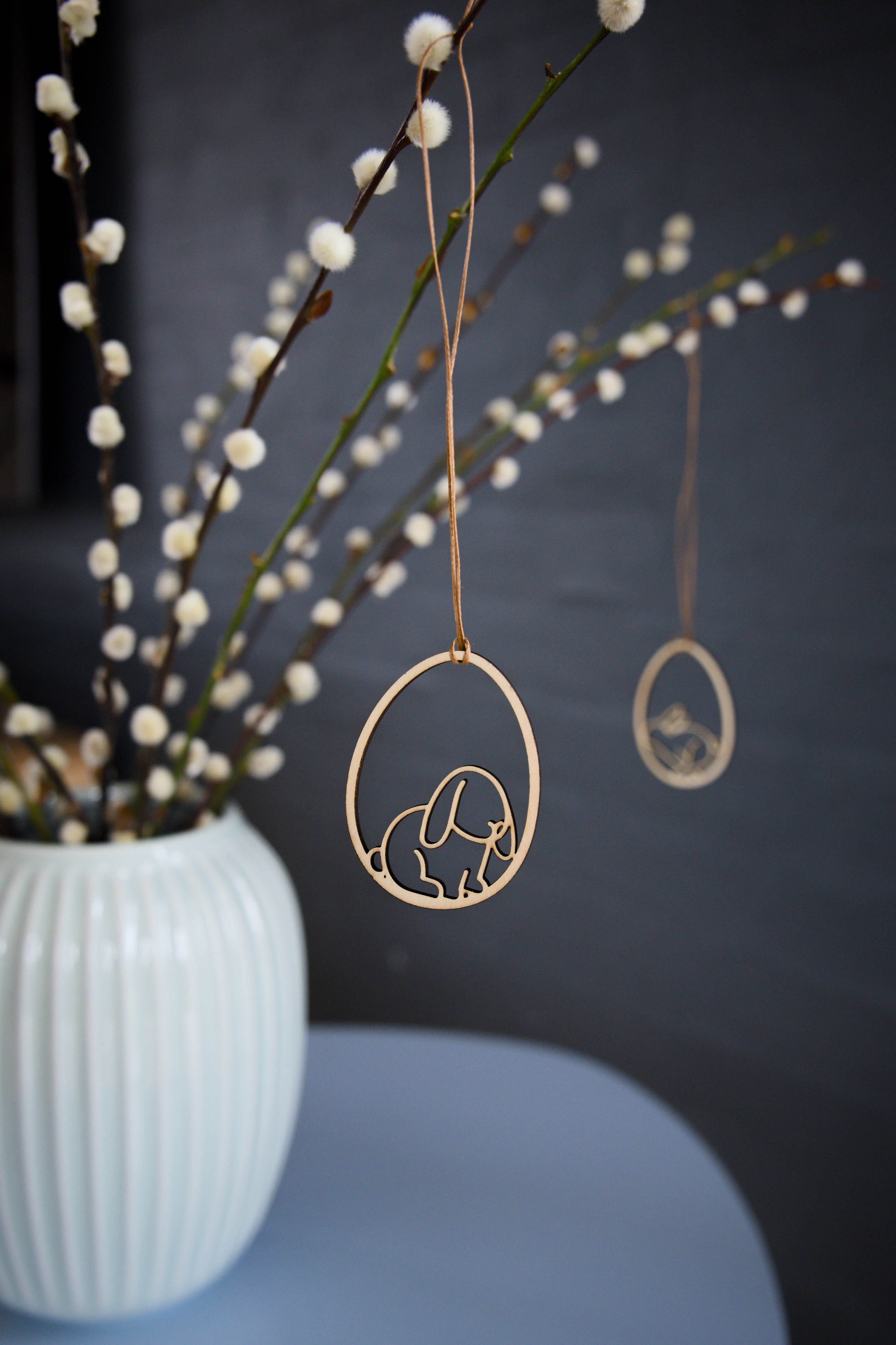 Påskeæg i Træ med Haremotiv - 6 stk.