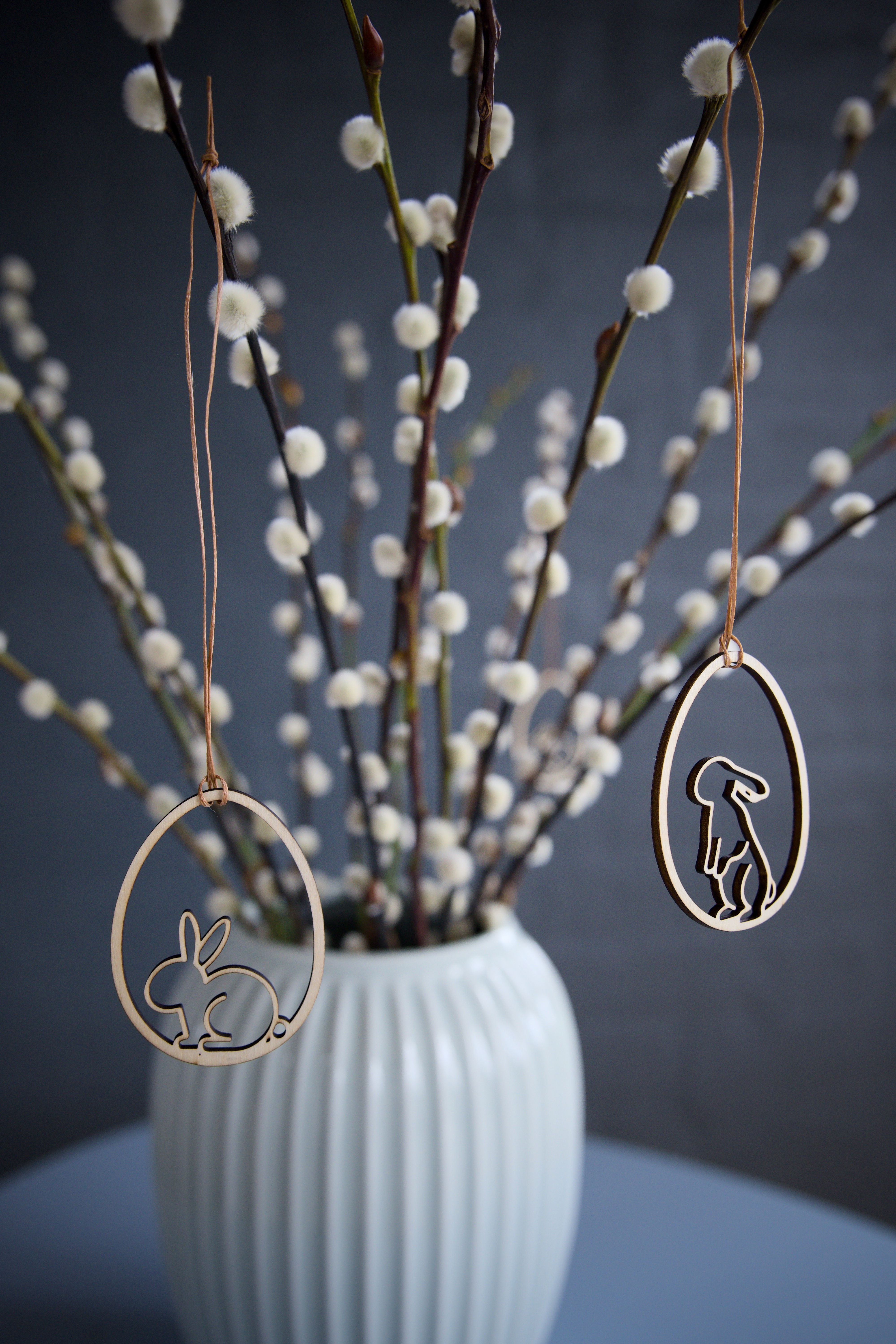 Påskeæg i Træ med Haremotiv - 6 stk.